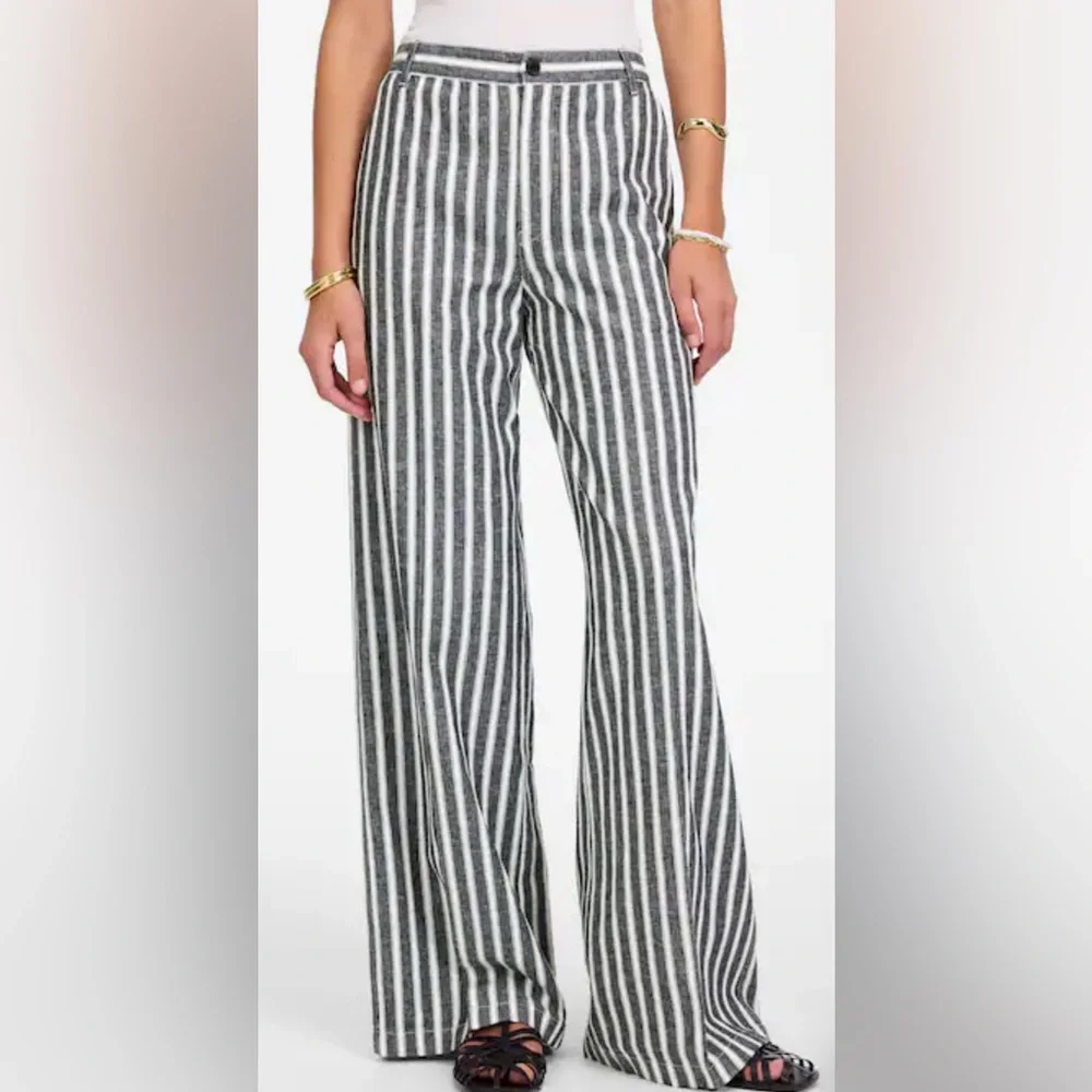 NWT Madewell Navy/White Striped Zoe Relaxed Wide Pants Sz 2 - Picture 2 of 5